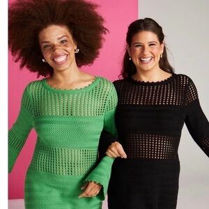 PLUS / CURVE GREEN Open-Knit QUALITY Crochet Dress - Green